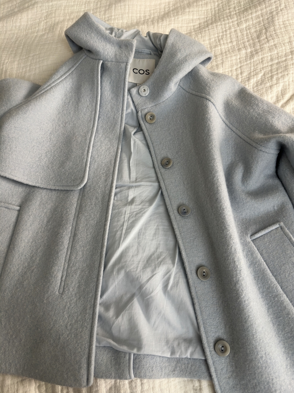 COS Light Blue Wool Blend Hooded Coat